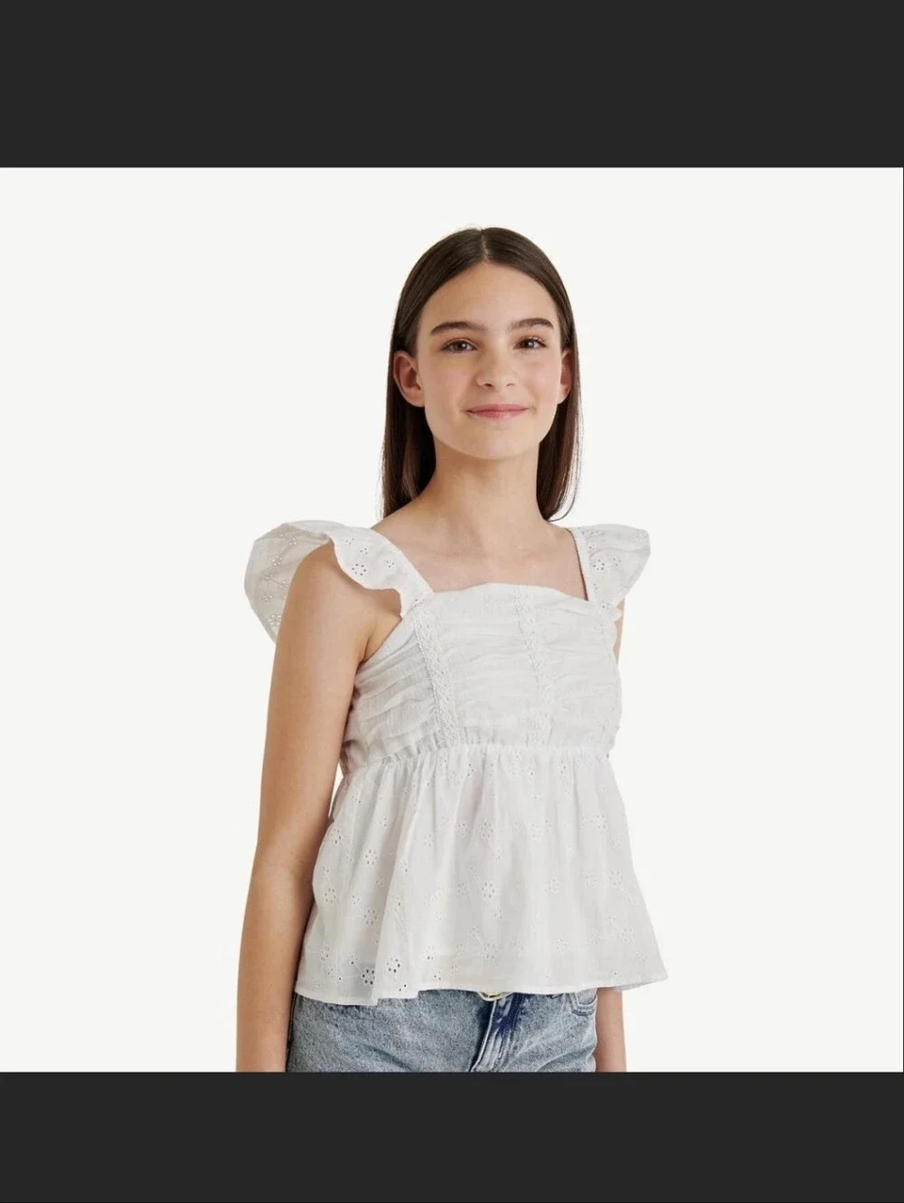 NWOT Justice girls white babydoll top size XL Plus (16p/18p)